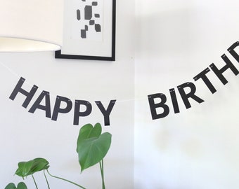 Modern Happy Birthday Banner, Reusable Eco Birthday Banner, Personalized Text Banner, Simple Birthday Decorations Black Mint Green Navy