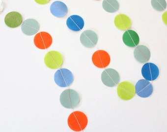 Geometric Fabric Garland, Modern Eco-Friendly Reusable Garland, Circle Dot Confetti Shapes Bunting Banner, Blue Green Party Room Wall Decor