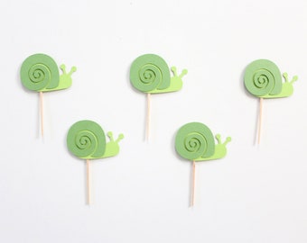 Adornos para cupcakes de caracol, decoraciones para fiestas de insectos verdes, juego de 12