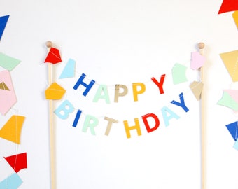 Multicolor Mini Happy Birthday Cake Banner, Colorful Rainbow Cake Topper Paper Letter Scrap Paper Bunting Flag Decoration Primary Colors