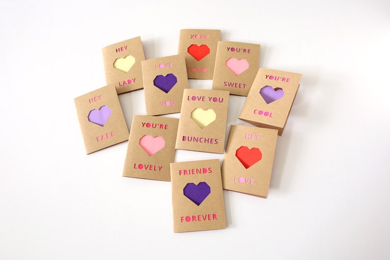 Coworkers Friendship Collection Kids Origami Mini Valentines for Friends Set of 10 Mini Heart Valentine/'s Day Cards with Envelopes