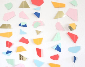 Terrazzo Party Decor, Multicolor Rainbow Chips Geometric Paper Confetti Garland, Modern Party Decor, Handmade Shapes Banner Birthday Wedding