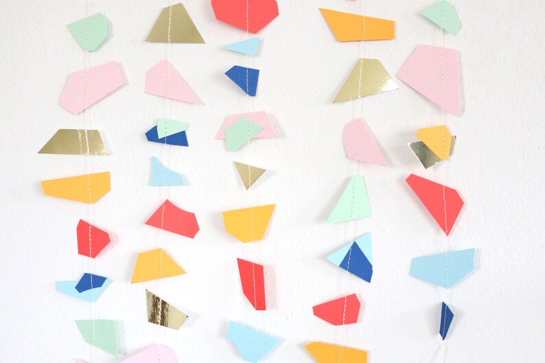 Terrazzo Party Decor, Multicolor Rainbow Chips Geometric Paper Confetti Garland, Modern Party Decor, Handmade Shapes Banner Birthday Wedding Rainbow Mix