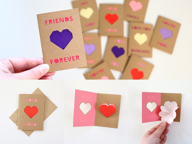 Coworkers Friendship Collection Kids Origami Mini Valentines for Friends Set of 10 Mini Heart Valentine/'s Day Cards with Envelopes