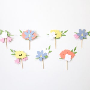 Wildflower Cupcake Toppers, 12 Floral Picks for Wild One, She's a Wildflower First Birthday, Garden Flower Party Decor Bridal Shower Wedding