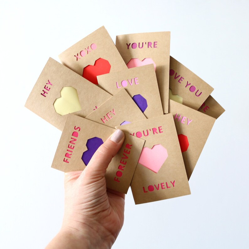 Coworkers Friendship Collection Kids Origami Mini Valentines for Friends Set of 10 Mini Heart Valentine/'s Day Cards with Envelopes