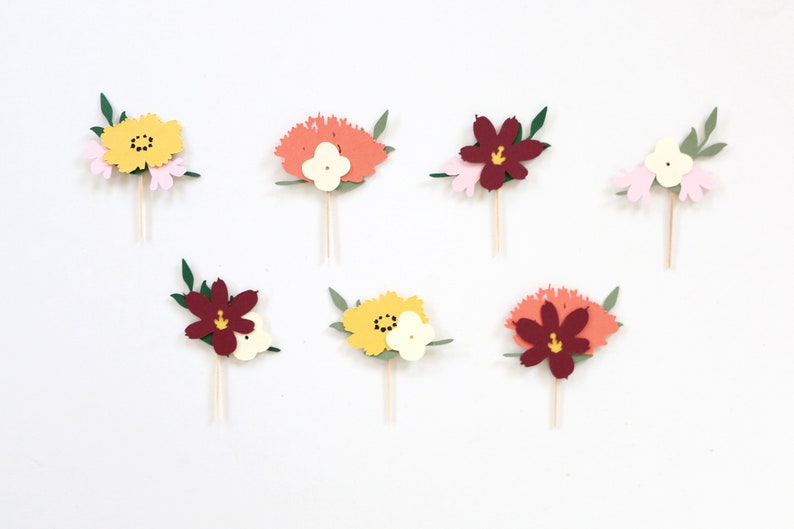 Glavatrix 25 Pcs Wildflower Cupcake Toppers Set - Flower Picks For Birthday, Baby Shower, Garden Party