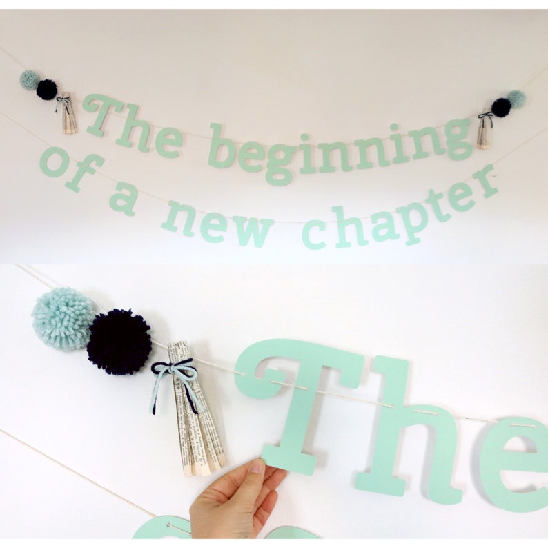 The Beginning Of A New Chapter Banner For Storybook Shower Mint Book Baby Shower Decoration Book Theme Pom Pom Banner Decoration Banners Signs Paper Party Supplies Kromasol Com