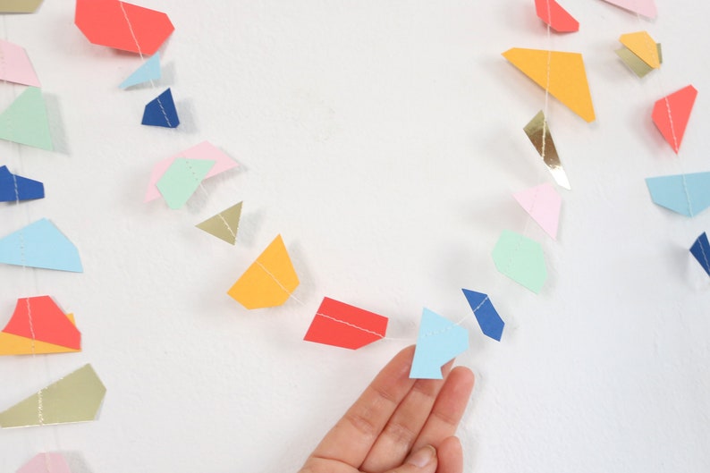 Terrazzo Party Decor, Multicolor Rainbow Chips Geometric Paper Confetti Garland, Modern Party Decor, Handmade Shapes Banner Birthday Wedding image 3