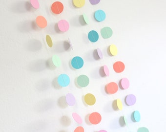 Pastel Rainbow Confetti Dot Circle Paper Garland, Confetti Banner, Pastel Party Decor for Birthday, Baby Shower Sprinkle, Wedding, Easter