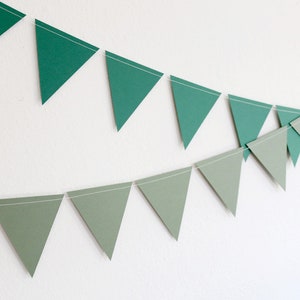 Triangle Bunting Paper Garlands, Pennant Banner, Modern Party Decor for Birthday Wedding Shower Graduation, Green Pink Gold Decorations
