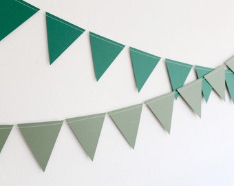 Triangle Bunting Paper Garlands, Pennant Banner, Modern Party Decor for Birthday Wedding Shower Graduation, Green Pink Gold Decorations