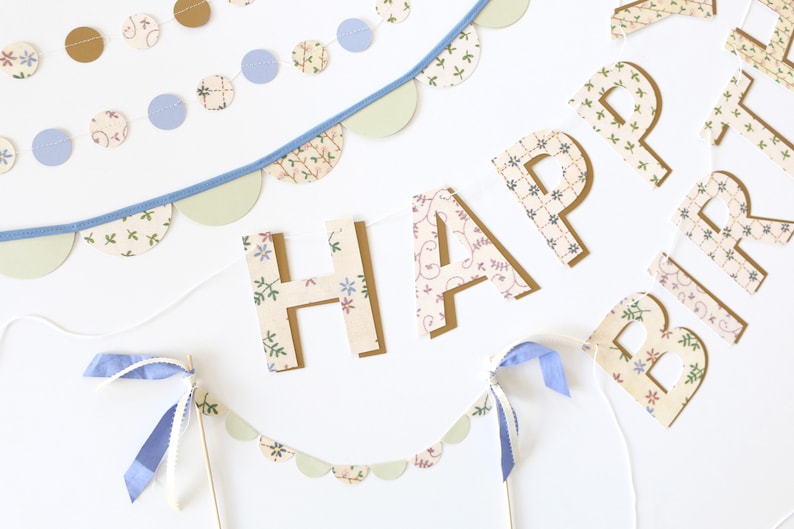 Flower Birthday Banners Decor Package Floral Embroidery Etsy