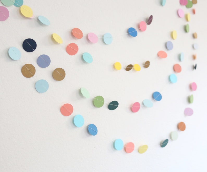 Multicolor Sewn Paper Garlands, Colorful Polka Dot Circles Confetti ...