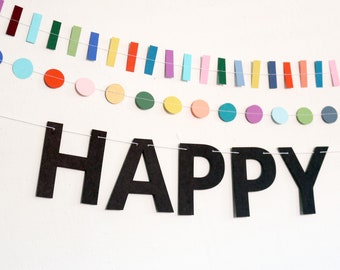 Modern Multicolor Happy Birthday Banner Set, Eco-Friendly Paper Garlands Decorations, Birthday Banners and Confetti, Circle Dot Rectangle