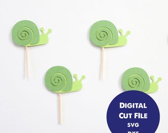 Snail Cupcake Toppers Cut File, Bug Birthday Party Decor (Digital Download)