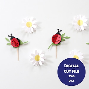 Toppers per cupcake a forma di coccinella e margherita, decorazione per torta a forma di coccinella per il primo compleanno o baby shower della piccola coccinella, file di taglio SVG da scaricare in formato digitale