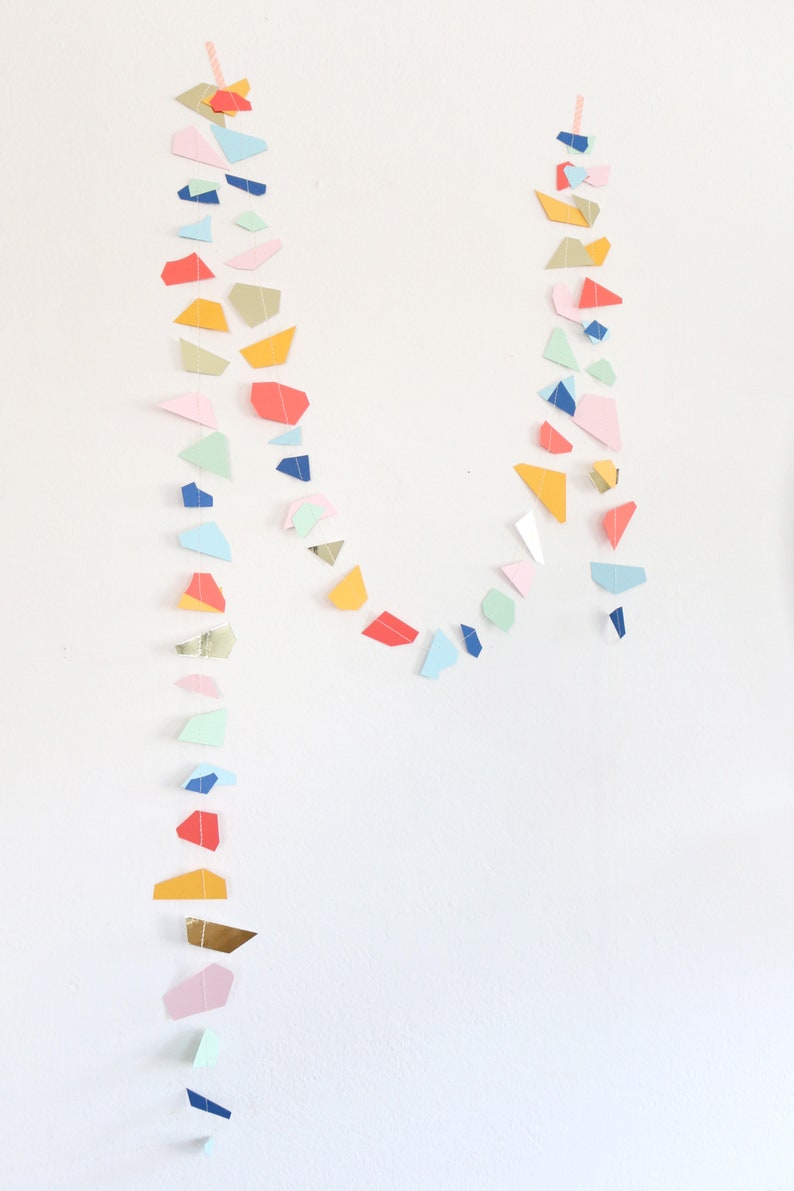 Terrazzo Party Decor, Multicolor Rainbow Chips Geometric Paper Confetti Garland, Modern Party Decor, Handmade Shapes Banner Birthday Wedding image 2