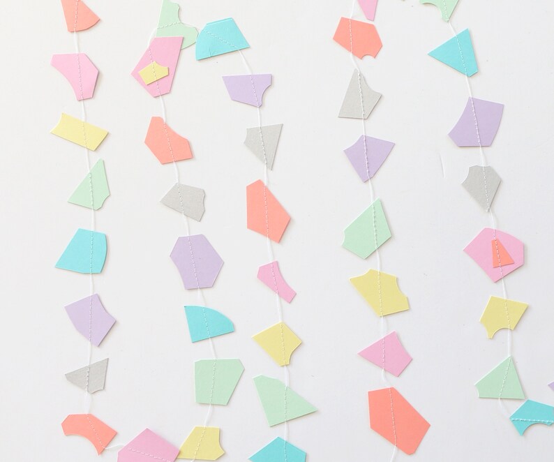 Terrazzo Party Decor, Multicolor Rainbow Chips Geometric Paper Confetti Garland, Modern Party Decor, Handmade Shapes Banner Birthday Wedding Pastel Rainbow Mix