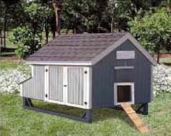 4'x7' Gable Poultry Chicken Coop / Duck House Plans, Material List and Step-By Step Instructions Included, Design 90407MG