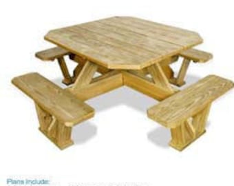 Traditional Garden Square Picnic Table / Benches Backyard Furniture Woodworking Plans, Step-By Step Instructions Included, Design # ODF03