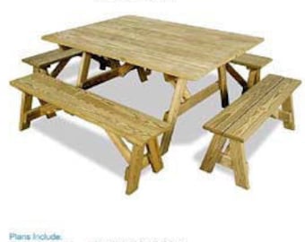 Square Picnic Table Plans with Benches (ODF11)