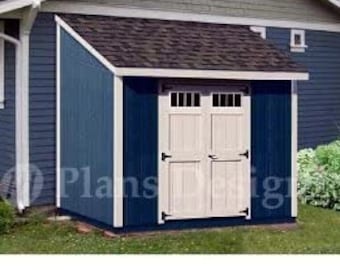 Lean To Roof Style 8' x 8' Deluxe Shed Plans, Design # D0808L, Material List and Step By Step Included
