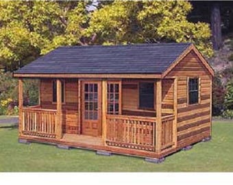 16' x 20' Cabin Shed / Guest House Building Plans / Blueprints, Material List and Step-by- Step Instructions Included, Design 61620