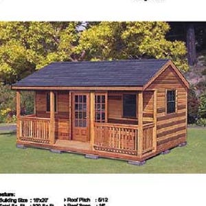16' x 20' Cabin Shed / Guest House Building Plans / Blueprints, Material List and Step-by-Step Instructions Included, Design 61620