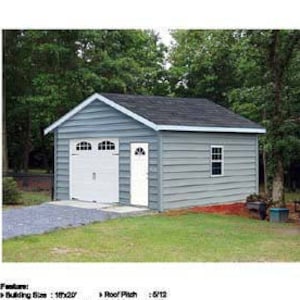 18 ft x 20 ft Car Garage / Workshop Structure / Storage Shed Project Blueprints Plans, Step-by Step Instructions Included, Design 51824 image 1