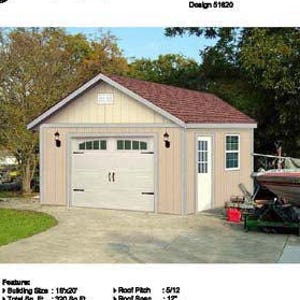 16 x 20 Garage / Yard Storage Gable / Workshop Building Project Blueprints Plans, Step-by Step Instructions Included, Design 51620 image 1