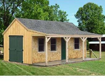 12' x 20' Building Cottage Shed With Porch Plans / Blueprints, Material List and Step-by- Step Instructions Included, Design 81220