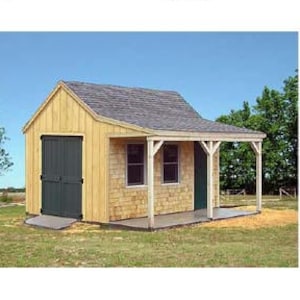 12' x 16' Cottage / Cabin Shed With Porch Plans / Blueprints, Material List and Step-by- Step Instructions Included, Design 81216