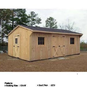 12' x 18' Garden Structures Saltbox Shed Plans / Blueprints, Material List and Step-by-Step Instructions Included, Design #71218