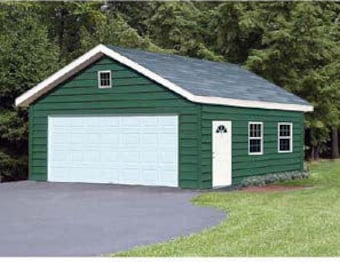 20 ft x 28 ft Two Cars Garage Gable Roof Style / Workshop Building Plans, Step-by- Step Instructions Included, Design #52028