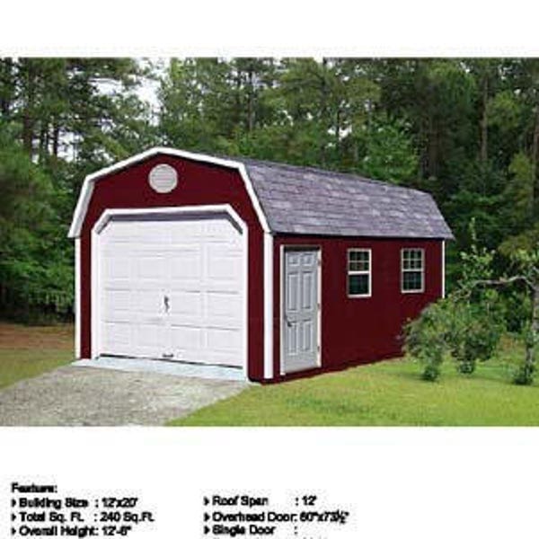 12' x 20' Storage Shed / Workshop / One Car Garage Barn / Storage Shed Plans, Step-by- Step Instructions Included, Design #31220