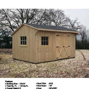 10' x 14' Garden Storage Shed Plans / Blueprints, Saltbox Roof, Material List and Step-by-Step Instructions Included, Design #71014