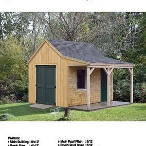 12' x 12' Cottage / Cabin Shed With Porch Plans / Blueprints, Material List and Step-by- Step Instructions Included, Design 81212