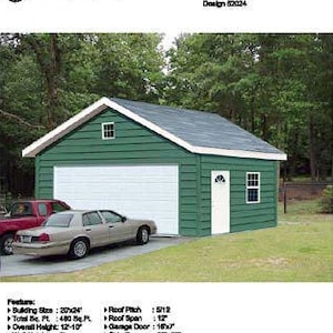 20 x 24 Two Car Garage Plans / Workshop Building Project Blueprints Plans, Step-by- Step Instructions Included, Design #52024