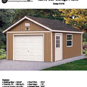 12 x 16 Garage Shed / Workshop Building Project Blueprints Plans, Material List and Step-by Step Instructions Included, Design 51216 image 1