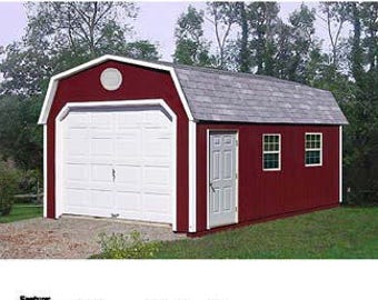 12x24 Car Garage Building Plans, Barn Roof Style (Material List & Instructions)