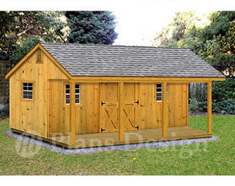 14' X 24' Shed with Porch, Guest House, Cottage or Cabin Building Plans, Material List Included #P51424