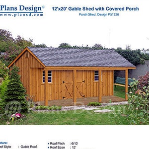 12' X 20' Shed with Porch, Guest House, Cottage or Cabin Building Plans, Material List Included #P51220