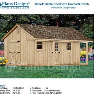 18' X 24' Shed With Porch, Guest House, Cottage or Cabin Building Plans ...