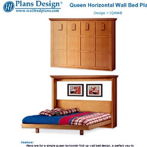 Queen Horizontal Hiden Wall (Murphy) Bed Woodworking Plans, 1QHWB
