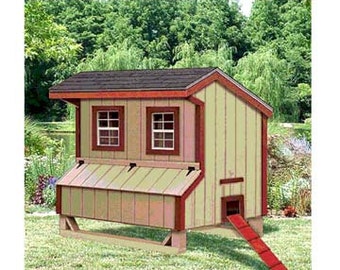 5'x6' Saltbox Style Chicken Poultry Coop/ Hen House Plans, 90506S