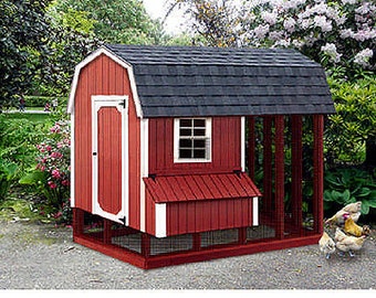 4 ft x 8 ft Chicken Coop with Run Plans, Barn / Gambrel Roof Style, Step-By Step Instructions Included, Design 70408RB