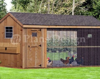 Large Chicken / Duck Coop Plans 6 by 12 Gable / A-frame Roof Style, # 70612CG