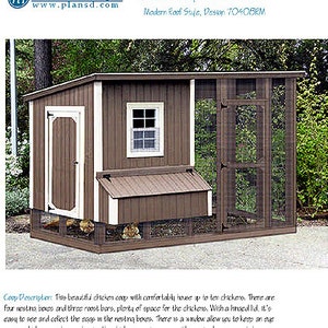 Hen House / Chicken Coop with Run, 4 x 8 Modern Roof Style Plans, Design 70408RM