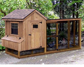 Chicken Coop Plans with Kennel / Run, 4' x 10' Gable / Lean-to, Material List and Step-By Step Instructions Included, Design # 50410GL